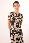 Misa Amor Top In Abstract Marble In Black