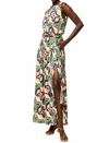 Misa Anabella Dress In Prismatic Tile Coral Satin In Green