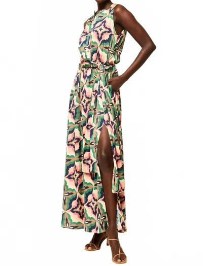 Misa Anabella Dress In Prismatic Tile Coral Satin