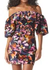 Misa Anetta Off The Shoulder Mini Dress In Libra Fleur Velvet In Multi