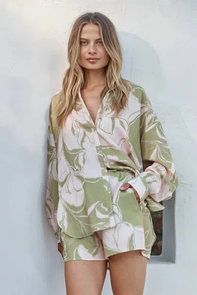 Misa Ani Shirt In Olive Flora In Green