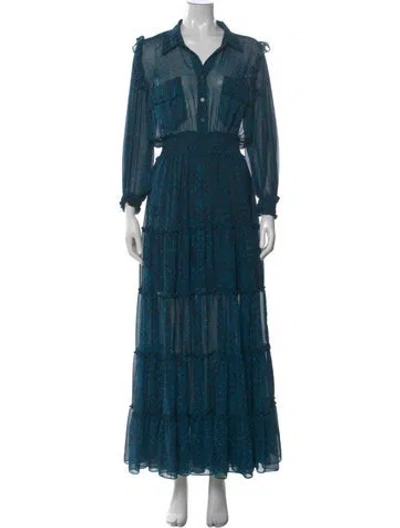 Pre-owned Misa Animal Print Long Dress In Blue