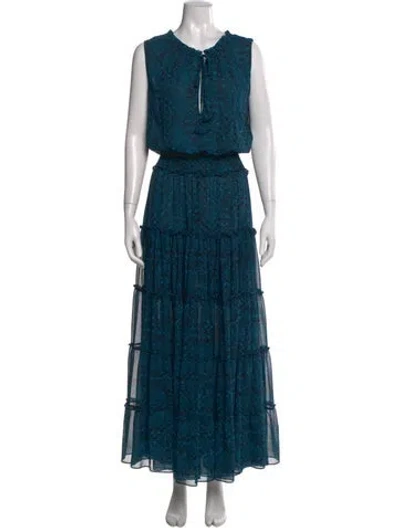 Pre-owned Misa Animal Print Long Dress In Blue