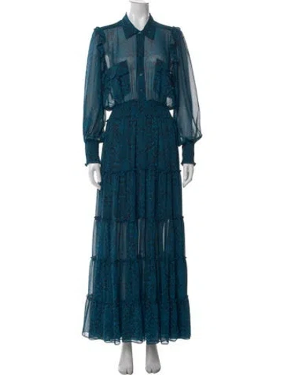 Pre-owned Misa Animal Print Long Dress In Blue