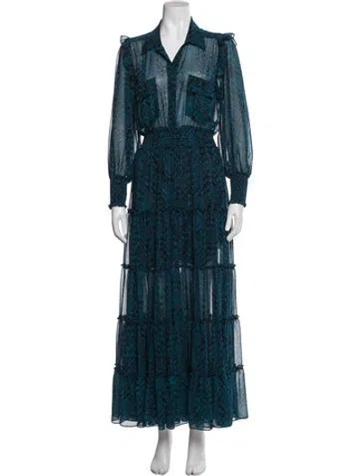 Pre-owned Misa Animal Print Long Dress In Blue