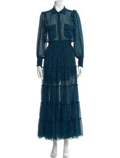 Pre-owned Misa Animal Print Long Dress In Blue