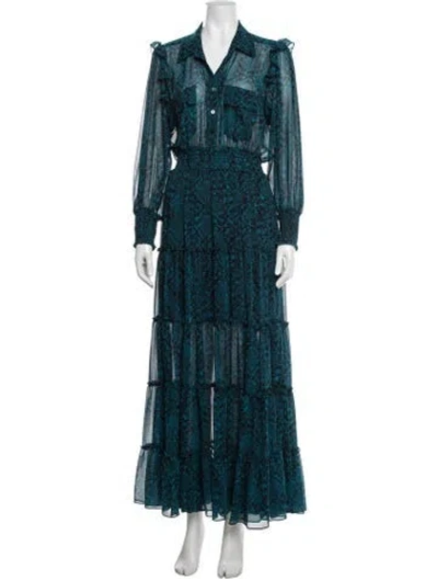 Pre-owned Misa Animal Print Long Dress In Blue