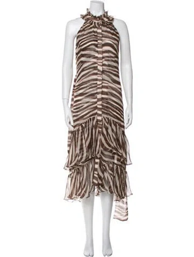 Pre-owned Misa Animal Print Long Dress In Brown