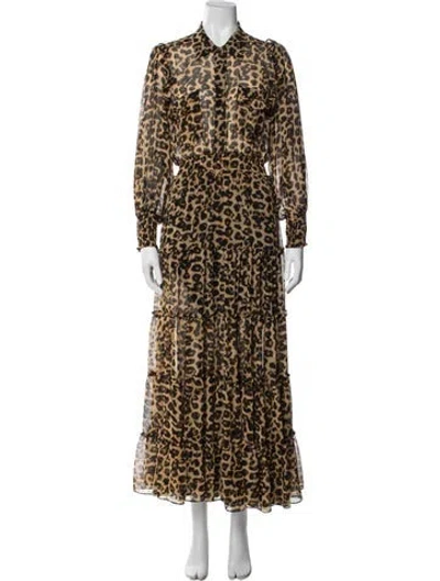Pre-owned Misa Animal Print Long Dress In Brown