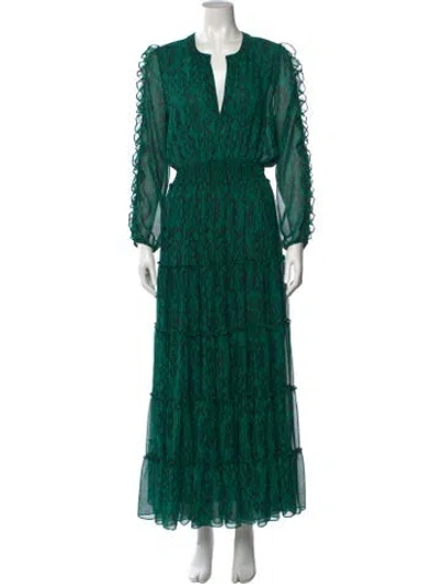 Pre-owned Misa Animal Print Long Dress In Green