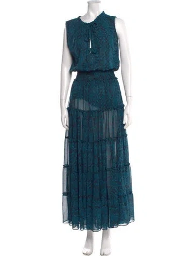 Pre-owned Misa Animal Print Long Dress In Green