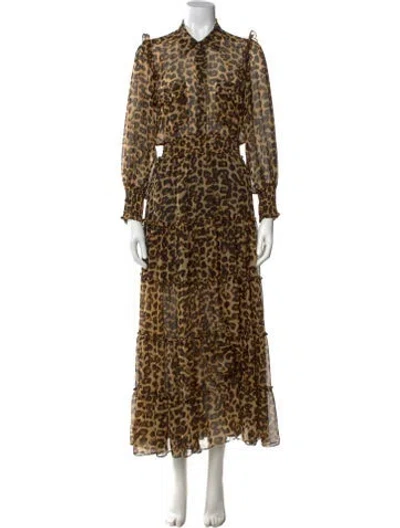 Pre-owned Misa Animal Print Long Dress In Neutral