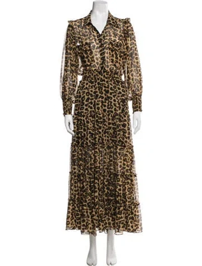 Pre-owned Misa Animal Print Long Dress In Neutral