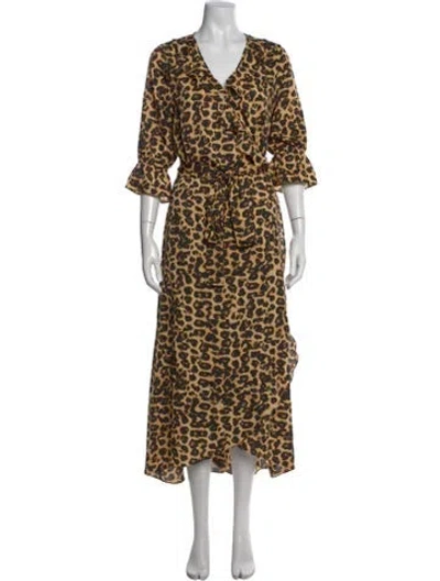 Pre-owned Misa Animal Print Long Dress In Neutral
