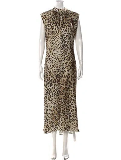 Pre-owned Misa Animal Print Long Dress In Neutral