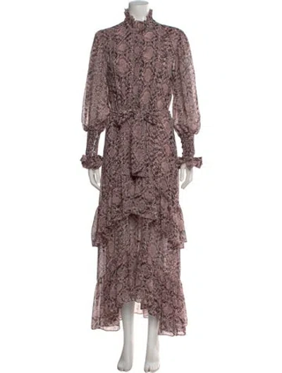 Pre-owned Misa Animal Print Long Dress In Pink