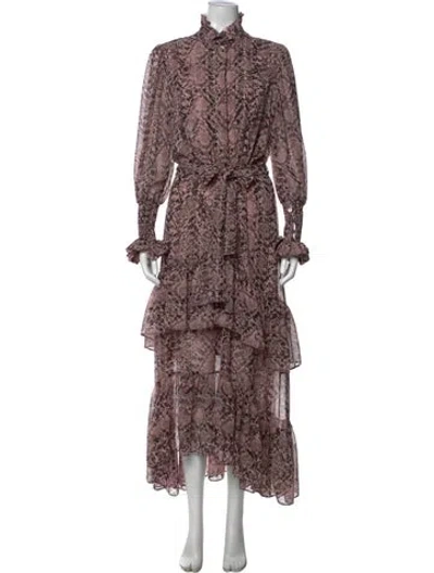 Pre-owned Misa Animal Print Long Dress In Pink