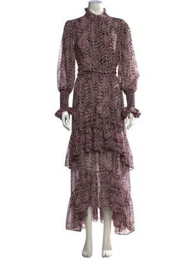 Pre-owned Misa Animal Print Long Dress In Pink