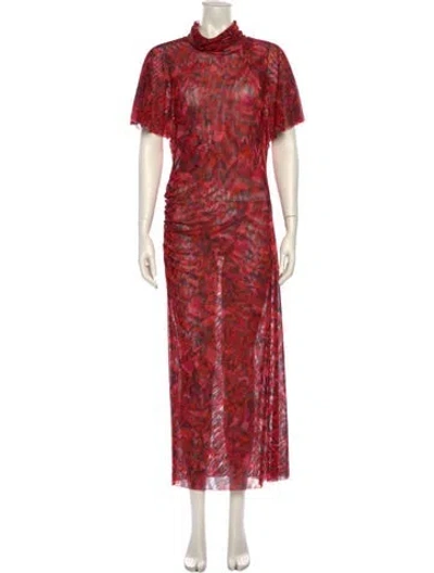 Pre-owned Misa Animal Print Long Dress In Red