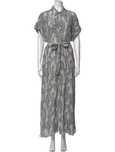 Pre-owned Misa Animal Print Long Dress W/ Tags In Blue/grey