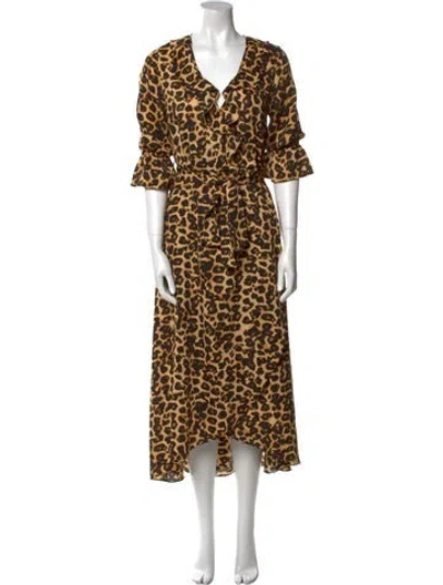 Pre-owned Misa Animal Print Long Dress In Yellow