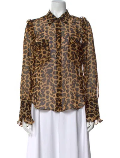 Pre-owned Misa Animal Print Long Sleeve Blouse In Neutrals
