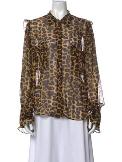 Pre-owned Misa Animal Print Long Sleeve Blouse In Neutrals