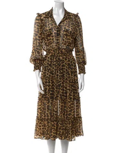 Pre-owned Misa Animal Print Midi Length Dress In Neutral