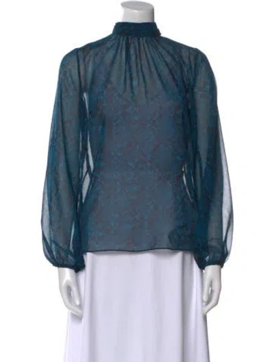 Pre-owned Misa Animal Print Mock Neck Blouse In Blue