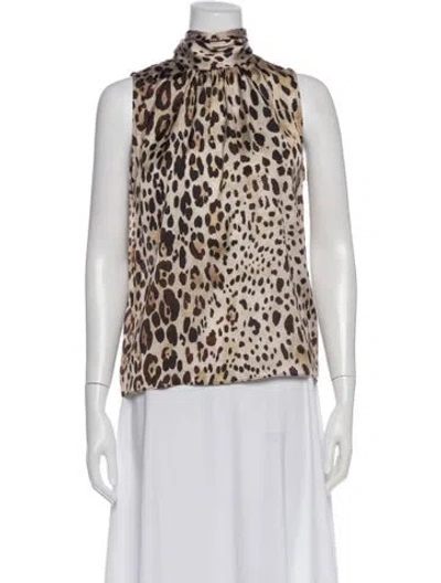 Pre-owned Misa Animal Print Mock Neck Blouse In Neutral