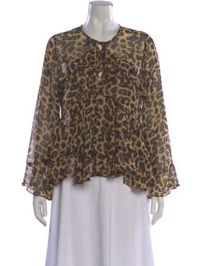 Pre-owned Misa Animal Print Tie Neck Blouse In Neutral
