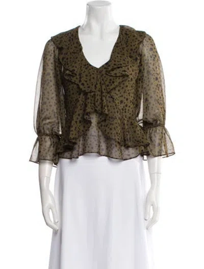 Pre-owned Misa Animal Print V-neck Crop Top In Brown