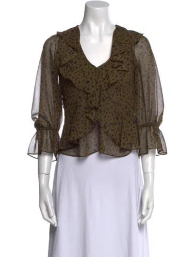 Pre-owned Misa Animal Print V-neck Crop Top In Brown