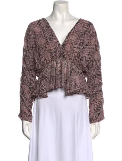 Pre-owned Misa Animal Print V-neck Crop Top In Pink