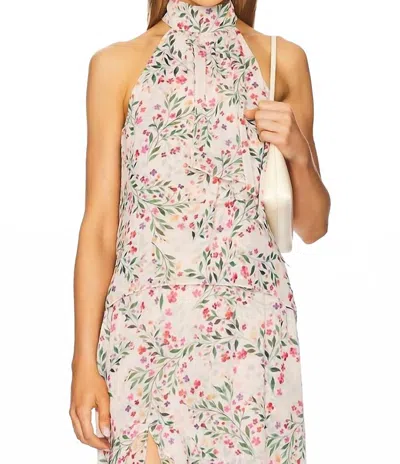MISA ANKA SLEEVELESS HALTER TOP IN SPRING DITSY CHIFFON