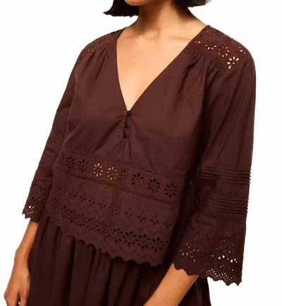 Misa Arlet Eyelet Top In Brown