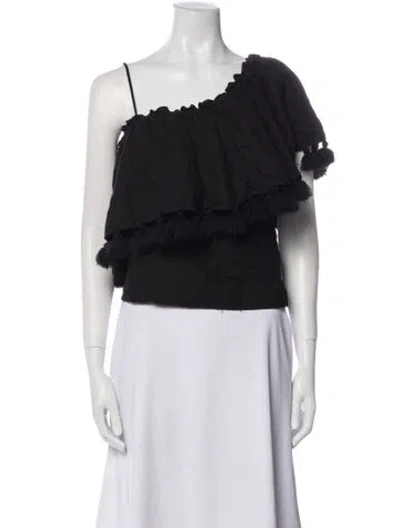 Pre-owned Misa Asymmetrical Short Sleeve Crop Top In Black