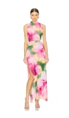 Misa Blurred Hibiscus Mesh Athena Dress In Blurred Hibiscus