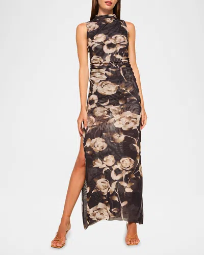 Misa Athena Faded Rose-printed Mesh Maxi Dress In Faded Rose Mesh