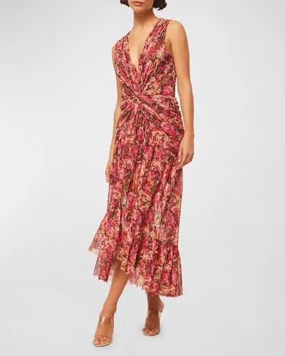 Misa Ava Sleeveless Twisted Floral Midi Dress In Multi