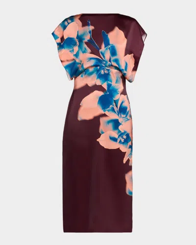 Misa Avri Floral Satin Midi Dress In Cerulean O