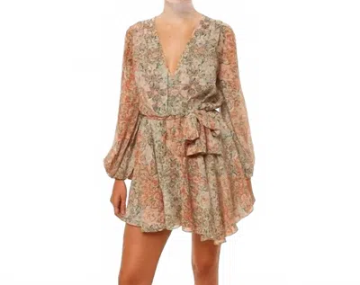 Misa Barocco Floral Print Dress In Green/orange In Multi