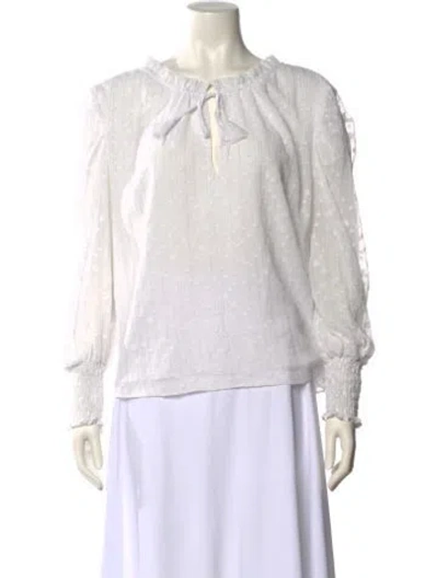 Pre-owned Misa Bateau Neckline Long Sleeve Blouse In White