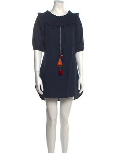 Pre-owned Misa Bateau Neckline Mini Dress In Blue