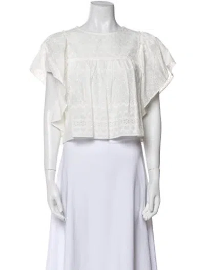 Pre-owned Misa Bateau Neckline Short Sleeve Crop Top In White