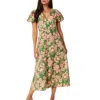 Misa Betty Puff-sleeve Floral Cotton V-neck Midi Dress In Multi