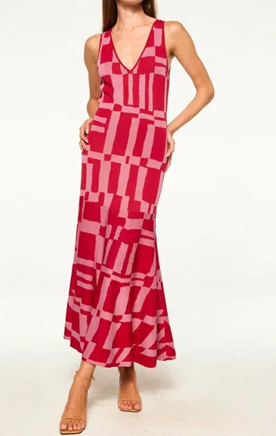 Misa Brenna Knit Midi Dress In Red/pink