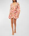 Misa Caria Blouson-sleeve Tie-waist Mini Dress In Sonoran Flora Chif