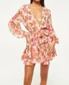 Misa Caria Blouson-sleeve Tie-waist Mini Dress In Multi