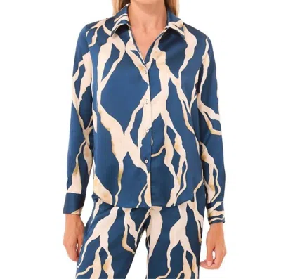 Misa Celine Satin Top In Vertical Abstract In Blue